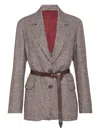 Brunello Cucinelli Tailored Houndstooth Blazer With Matching Waist Belt In Brown