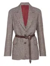 Brunello Cucinelli Tailored Houndstooth Blazer With Matching Waist Belt In Multi