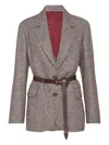 Brunello Cucinelli Tailored Houndstooth Blazer With Matching Waist Belt In Brown