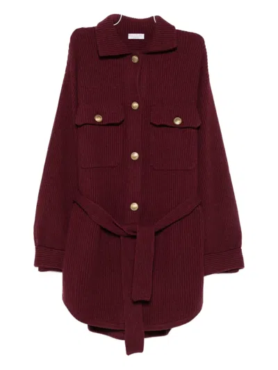 Brunello Cucinelli Belted Buttoned Cardigan In Red