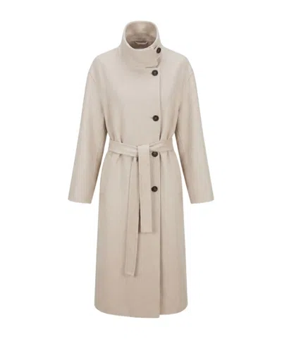 Brunello Cucinelli Belted Button-fastening Coat In Neutral