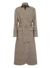 Brunello Cucinelli Coat Wrap Belted Notched Lapel In Gray