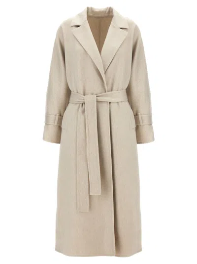Brunello Cucinelli Belted Coat Coats, Trench Coats Gray In Neutral