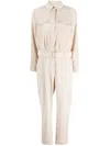 Brunello Cucinelli Belted Corduroy Jumpsuit In Neutrals