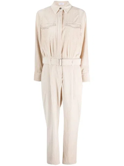 Brunello Cucinelli Belted Corduroy Jumpsuit In Neutrals