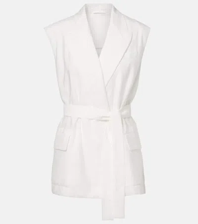 Brunello Cucinelli Tailored Cotton Blend Vest Belted Waist In White