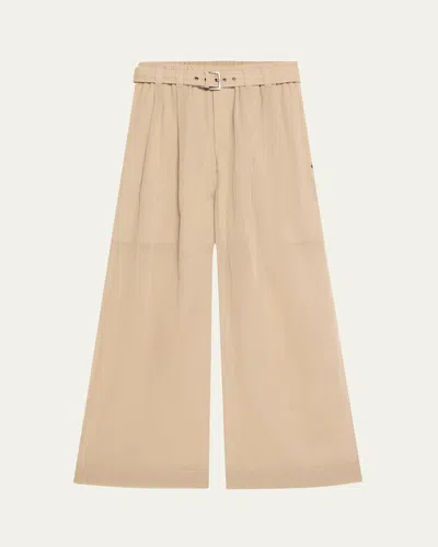 Brunello Cucinelli Belted Cotton Gauze Wide Leg Track Pants In Brown