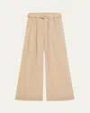 Brunello Cucinelli Belted Cotton Gauze Wide Leg Track Pants In C8690 Coffee Cream