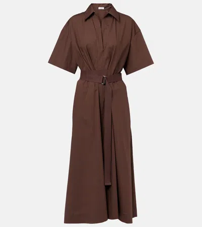 Brunello Cucinelli Belted Cotton Wrap Dress In Brown