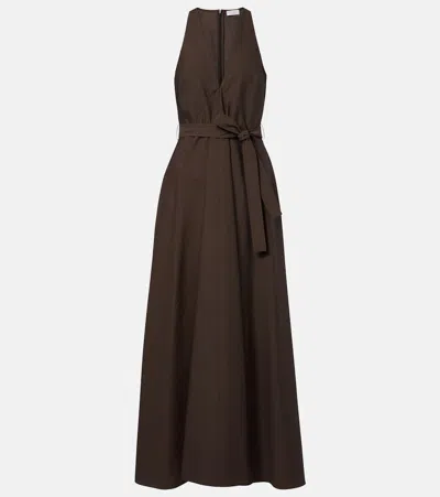 Brunello Cucinelli Belted Cotton-blend Maxi Dress In Brown