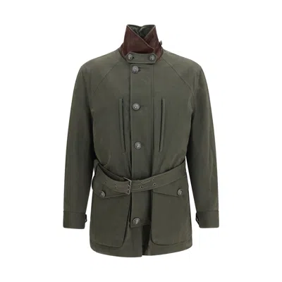 Brunello Cucinelli Belted Cotton-blend Waterproof Jacket In Green