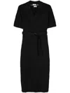 Brunello Cucinelli Belted Crochet Midi Dress In Black