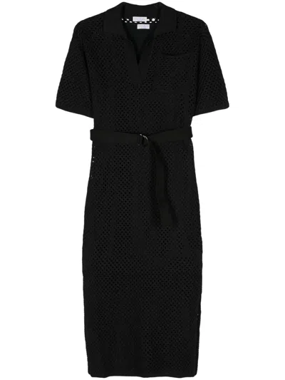 Brunello Cucinelli Belted Crochet Midi Dress In Black