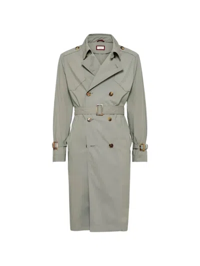 Brunello Cucinelli Belted Double-breasted Trench Coat In Gray