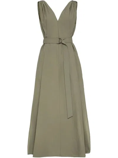 Brunello Cucinelli Women Belted Dress With Monili Shoulder In Green