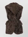 Brunello Cucinelli Belted Faux Fur Vest With Notched Lapel In Brown