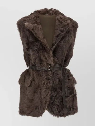 Brunello Cucinelli Belted Faux Fur Vest With Notched Lapel