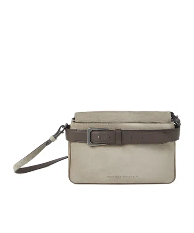 Brunello Cucinelli Belted Leather Crossbody Bag In White