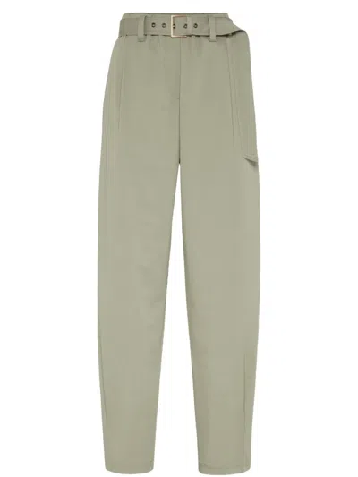 BRUNELLO CUCINELLI BELTED GABARDINE TROUSERS