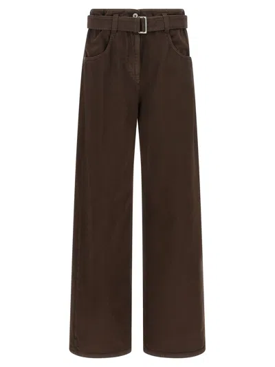 Brunello Cucinelli Belted Jeans In Burgundy
