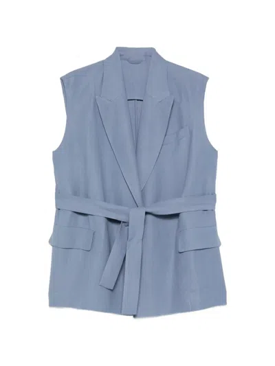 Brunello Cucinelli Belted Lapel Gilet In Blue