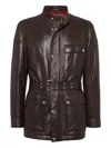 Brunello Cucinelli Belted Leather Safari Jacket In Brown