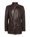 Brunello Cucinelli Belted Leather Safari Jacket In Brown