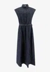 Brunello Cucinelli Belted Midi Denim Dress In Blue