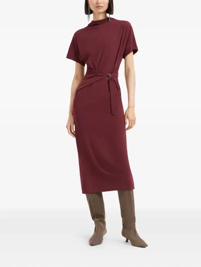 Brunello Cucinelli Belted Midi Dress In Red