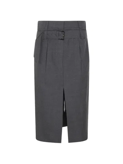 Brunello Cucinelli Belted Midi Skirt In Gray