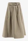 Brunello Cucinelli Stretch Cotton Long Skirt With Maxi Hem In Green