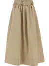 Brunello Cucinelli Cotton Midi Skirt With Elastic Waistband In Brown