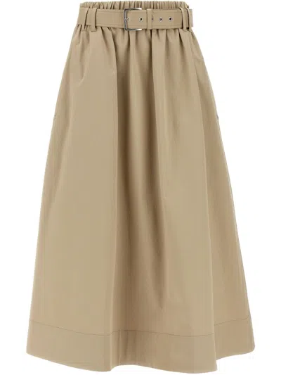 Brunello Cucinelli Cotton Midi Skirt With Elastic Waistband In Brown