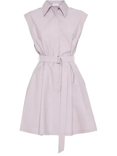 Brunello Cucinelli Belted Mini Dress In Purple