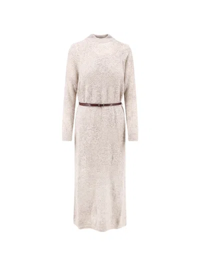 Brunello Cucinelli Belted Monili-detail Dress In Neutral