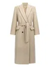 Brunello Cucinelli Women Double-breasted Coat In Virgin Wool And Cashmere Cloth With Jewellery In Neutral