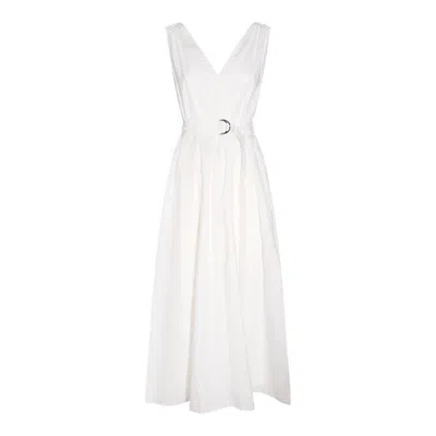 Brunello Cucinelli Belted Pleated Midi Dress In White