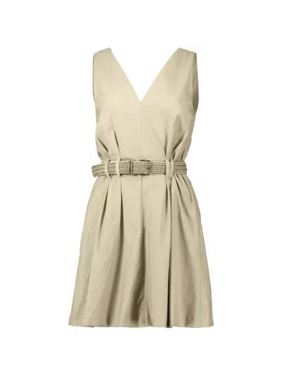 Brunello Cucinelli Belted Pleated Mini Dress In Multi