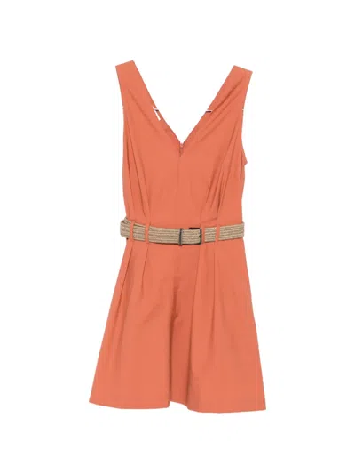 Brunello Cucinelli Belted Pleated Mini Dress In Orange