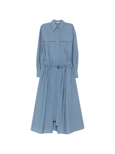 Brunello Cucinelli Belted Pocket-detail Midi Dress In Blue