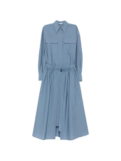 Brunello Cucinelli Belted Pocket-detail Midi Dress In Blue