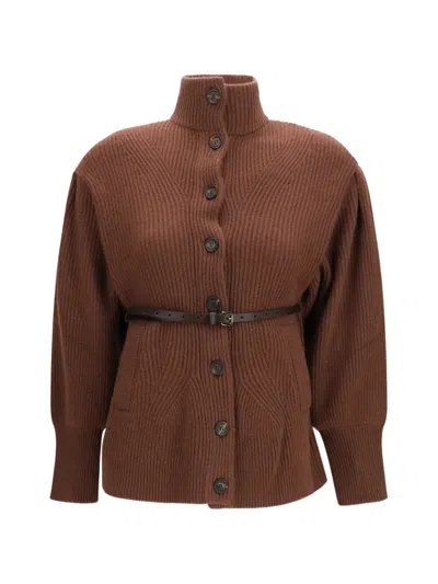 Brunello Cucinelli Wool Blend With Removable Belt Cardigan In Brown