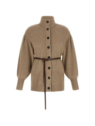 Brunello Cucinelli English Half-ribbed Virgin Wool Cardigan In Beige