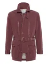 Brunello Cucinelli Belted Safari Jacket In Burgundy