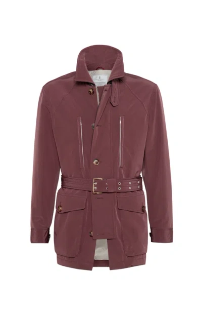 Brunello Cucinelli Belted Safari Jacket In Burgundy
