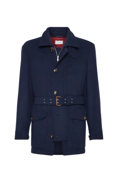 Brunello Cucinelli Belted Safari Jacket In Blue