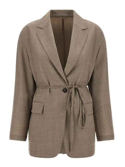Brunello Cucinelli Belted Single-breasted Blazer In Beige