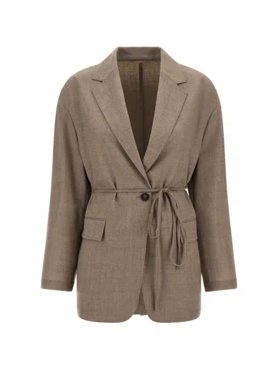 Brunello Cucinelli Belted Single-breasted Blazer In Brown