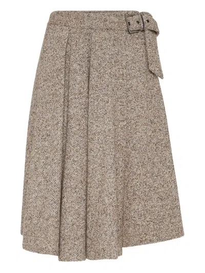 Brunello Cucinelli Belted Skirt In Neutral