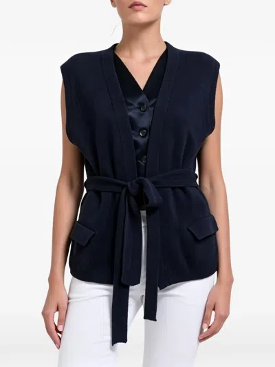 Brunello Cucinelli Belted Sleeveless Cardigan In Blue